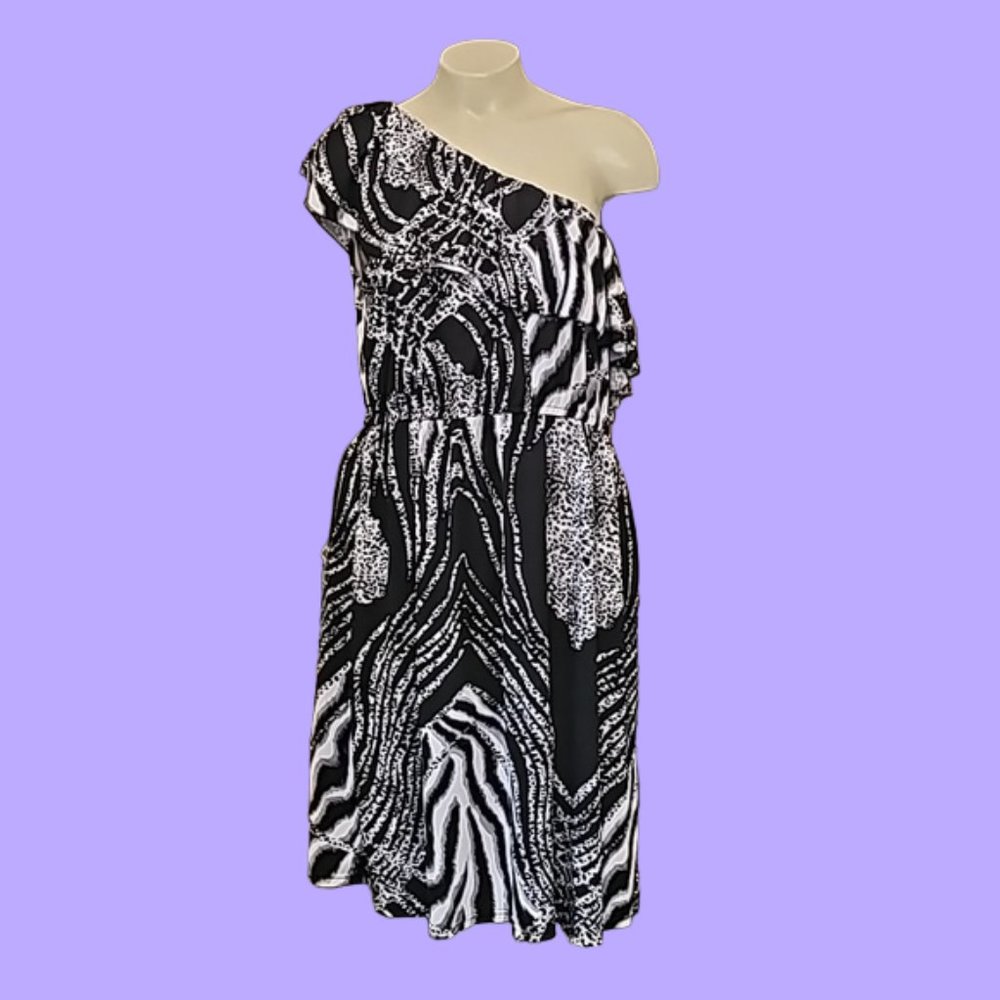 Shescool one shoulder stretch summer dress animal print slip over easy care
